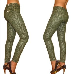 7 For All Mankind Skinny Green Womens Jeans Gold Lace Stretch Denim New Size 25